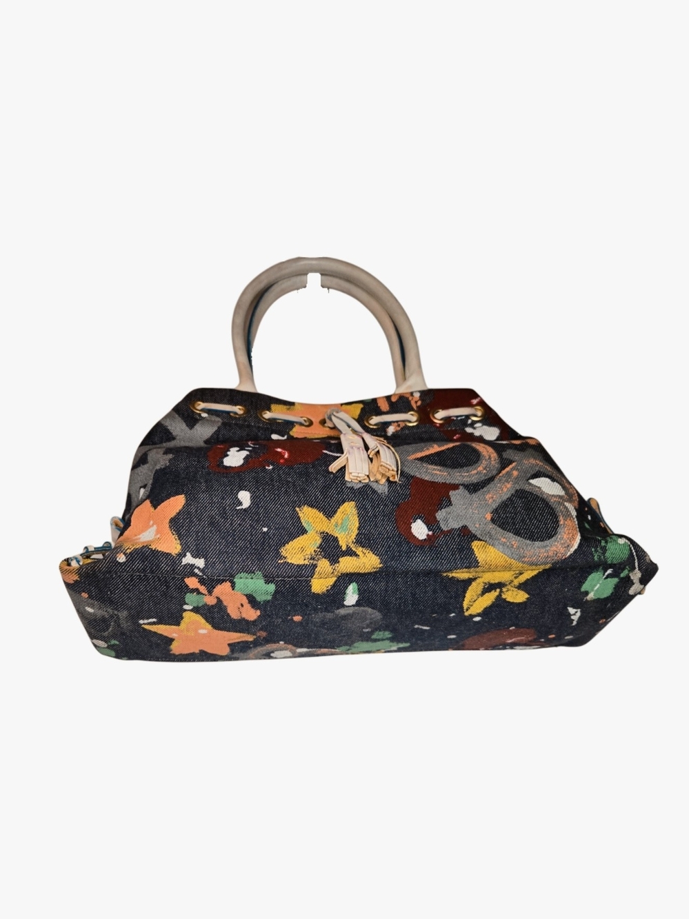 Y2k Dooney & Burke Canvas Satchel Tote with Paint-Splatter Star Print ! - Picture 5 of 7